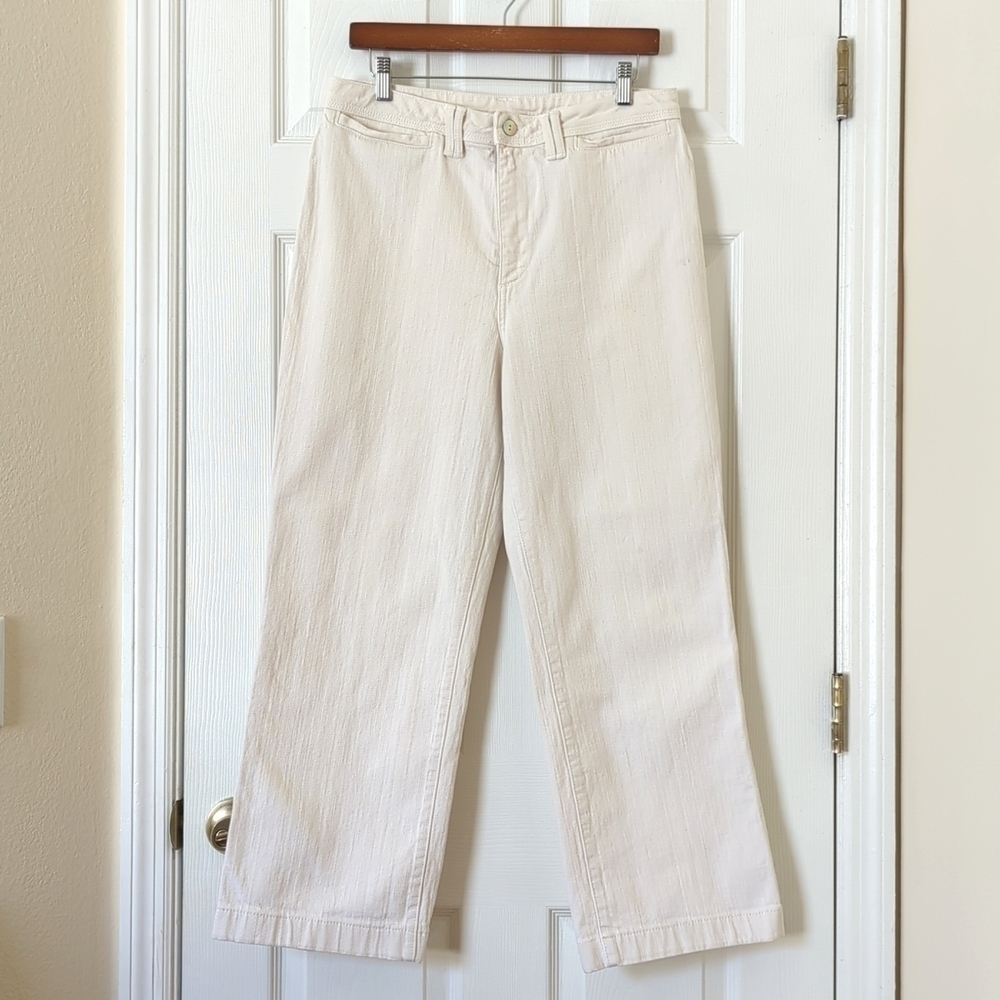 St. John Sport High Waisted Relaxed Fit Straight Leg Cropped Jeans Cream 31